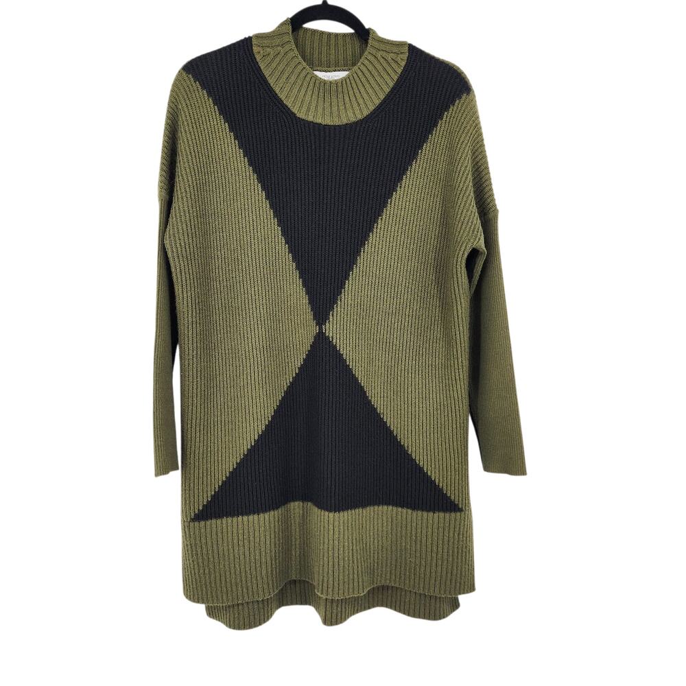 Victor Alfaro Oversized Colorblock Knit Sweater Side Slit Long Sleeve Size Small